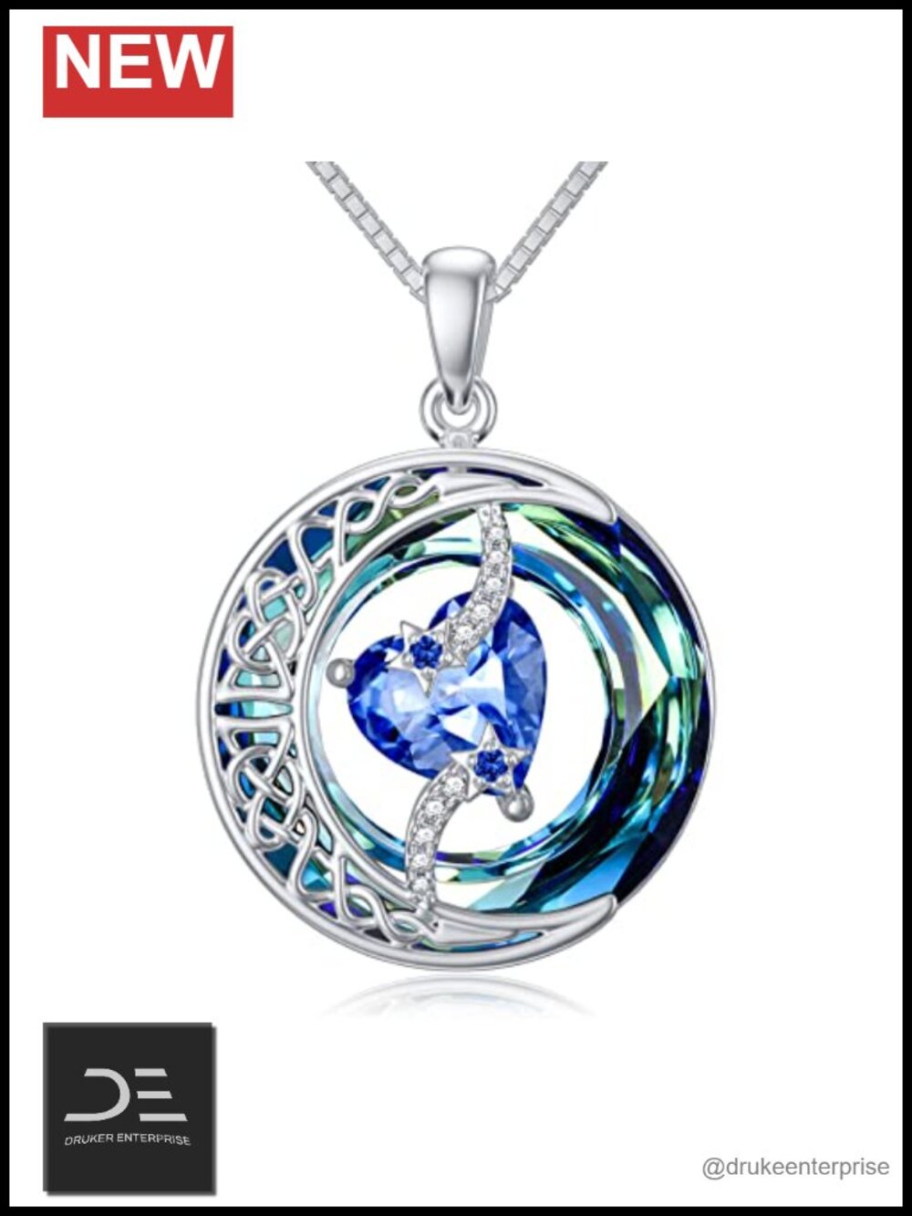 TOUPOP Sterling Silver Sapphire Moon Star Pendant Necklace